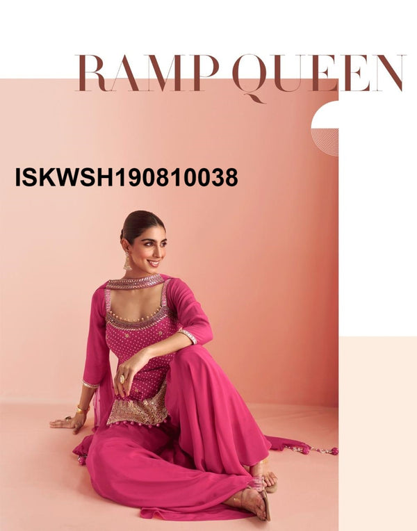 Embroidered Chinon Kurti With Sharara And Dupatta-ISKWSH190810038