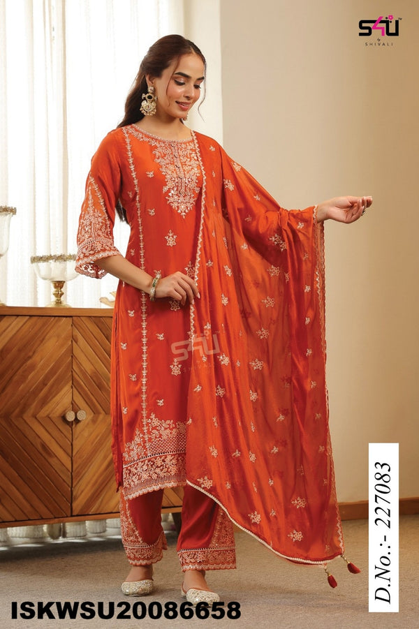 Embroidered Crepe Silk Kurti With Pant And Dupatta-ISKWSU20086658