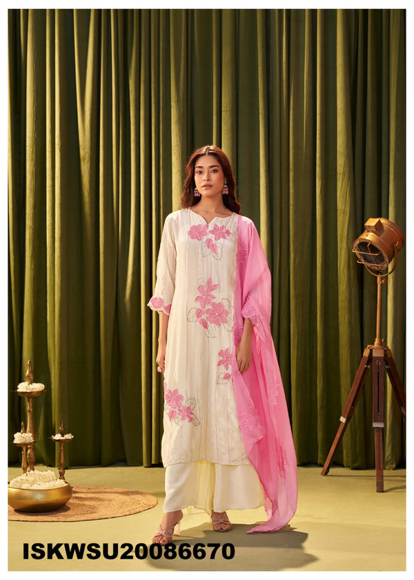 Embroidered Crepe Silk Kurti With Palazzo And Dupatta-ISKWSU21086670