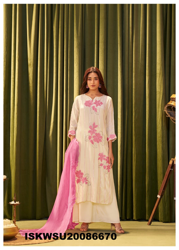 Embroidered Crepe Silk Kurti With Palazzo And Dupatta-ISKWSU21086670