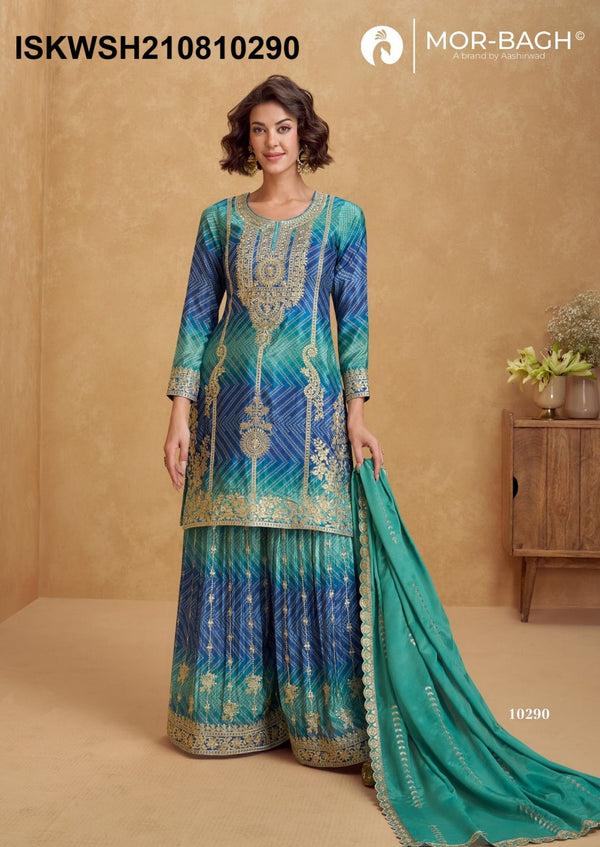 Embroidered Chinon Kurti With Sharara And Dupatta-ISKWSH210810288/289/290