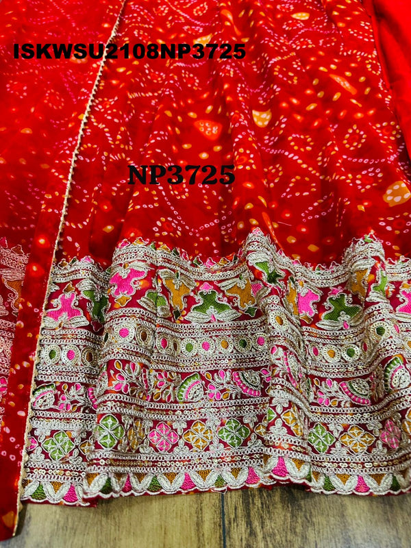 Bandhani Printed Georgette Anarkali Kurti With Pant And Net Dupatta-ISKWSU2108NP3725