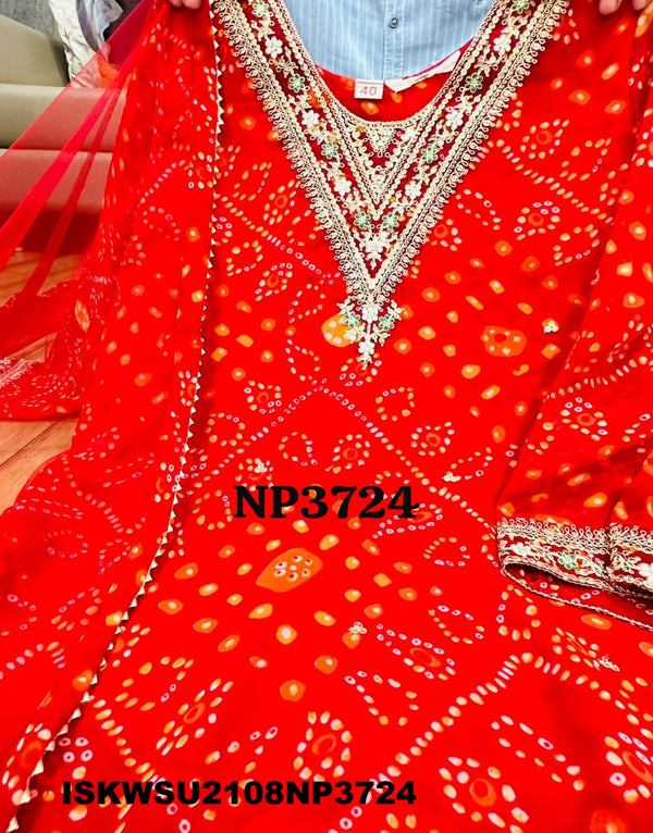 Bandhani Printed Georgette Kurti With Pant And Net Dupatta-ISKWSU2108NP3724