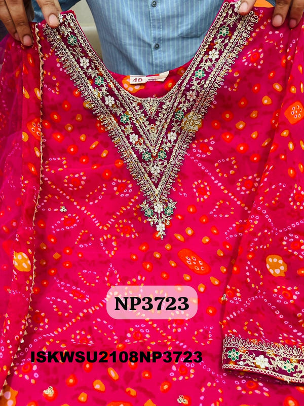 Bandhani Printed Georgette Kurti With Pant And Net Dupatta-ISKWSU2108NP3723