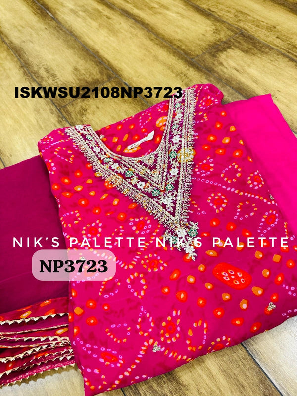 Bandhani Printed Georgette Kurti With Pant And Net Dupatta-ISKWSU2108NP3723
