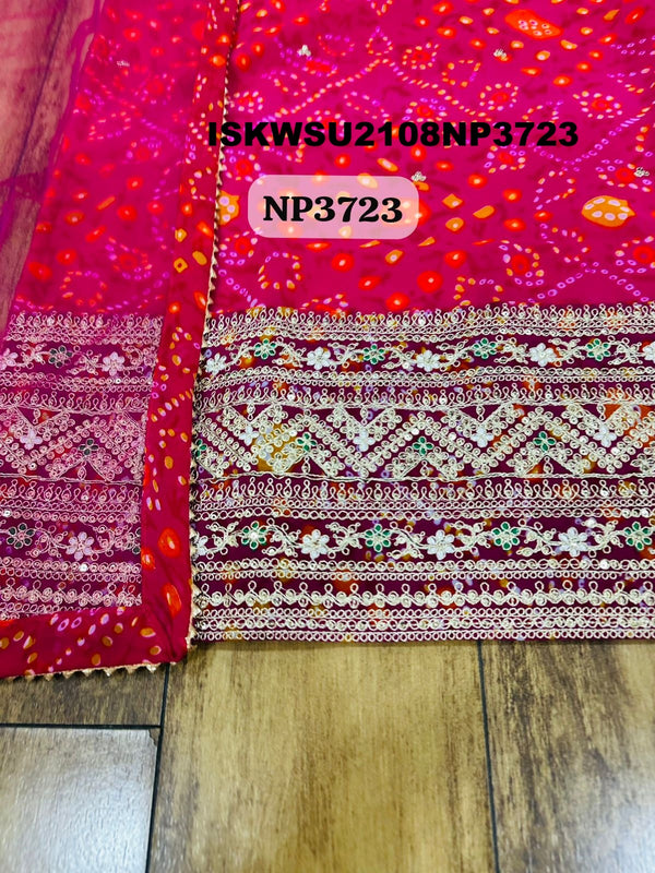 Bandhani Printed Georgette Kurti With Pant And Net Dupatta-ISKWSU2108NP3723