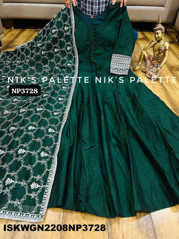 Embroidered Silk Gown With Georgette Dupatta-ISKWGN2208NP3728