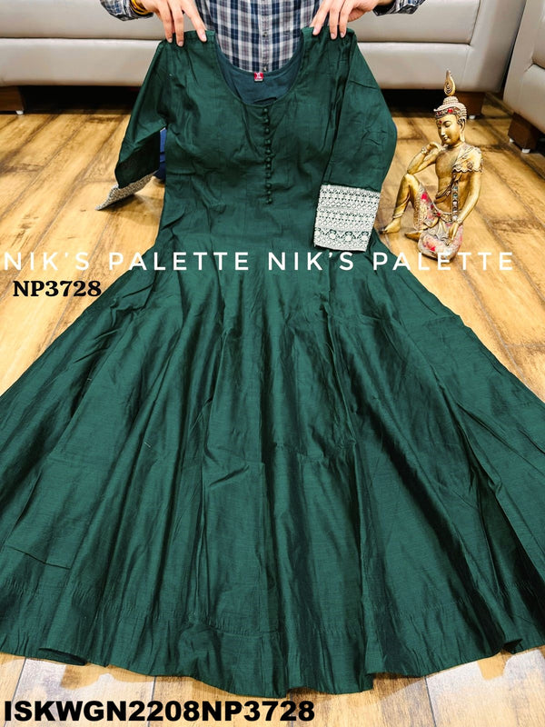 Embroidered Silk Gown With Georgette Dupatta-ISKWGN2208NP3728