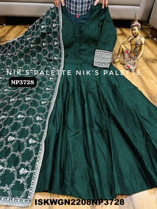 Embroidered Silk Gown With Georgette Dupatta-ISKWGN2208NP3728