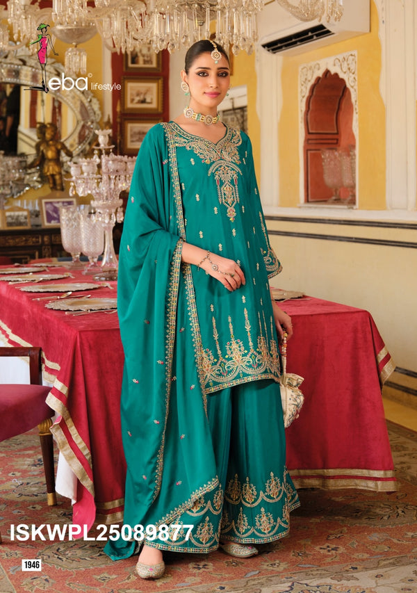 Embroidered Chinon Kurti With Palazzo And Dupatta-ISKWPL25089877