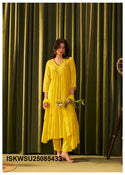 Embroidered Malmal Chanderi Kurti With Pant And Dupatta-ISKWSU25085433