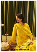 Embroidered Malmal Chanderi Kurti With Pant And Dupatta-ISKWSU25085433