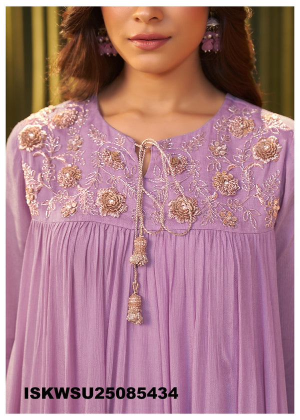 Embroidered Chinon Kurti With Pant And Dupatta-ISKWSU25085434