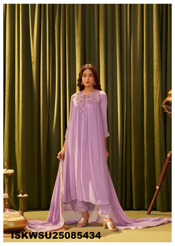 Embroidered Chinon Kurti With Pant And Dupatta-ISKWSU25085434