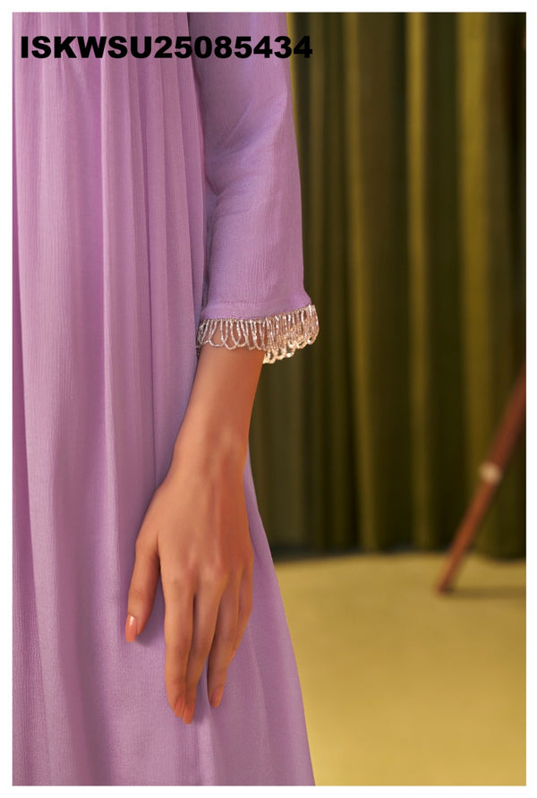 Embroidered Chinon Kurti With Pant And Dupatta-ISKWSU25085434