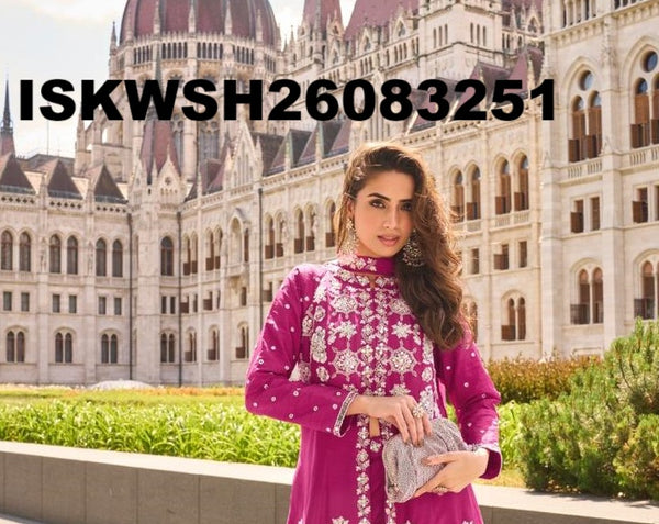 Embroidered Silk Front Slit Flared Kurti With Sharara And Dupatta-ISKWSH26083251