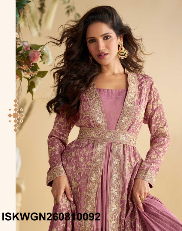 Chinon Silk Gown With Embroidered Shrug-ISKWGN260810092