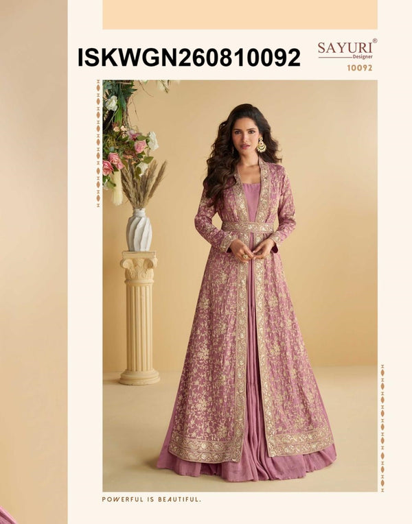 Chinon Silk Gown With Embroidered Shrug-ISKWGN260810092