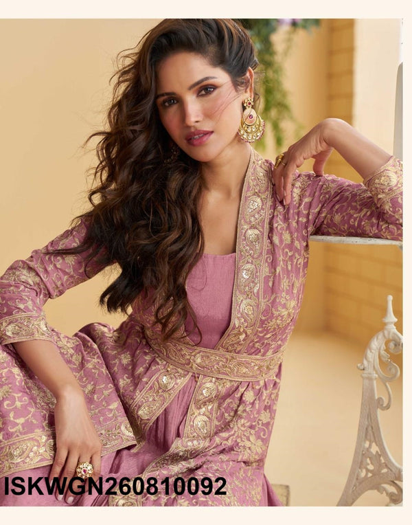 Chinon Silk Gown With Embroidered Shrug-ISKWGN260810092