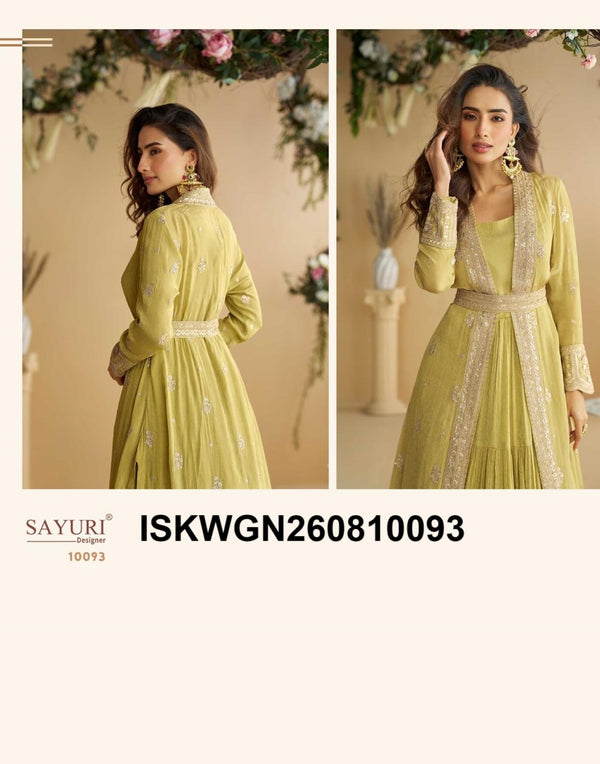 Chinon Silk Gown With Embroidered Shrug-ISKWGN260810093