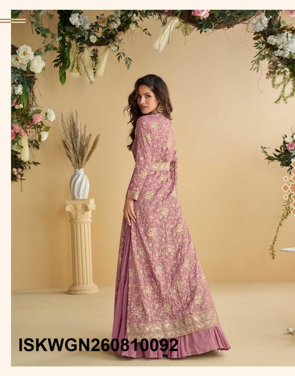 Chinon Silk Gown With Embroidered Shrug-ISKWGN260810092