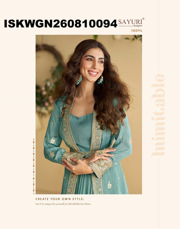 Chinon Silk Gown With Embroidered Shrug-ISKWGN260810094