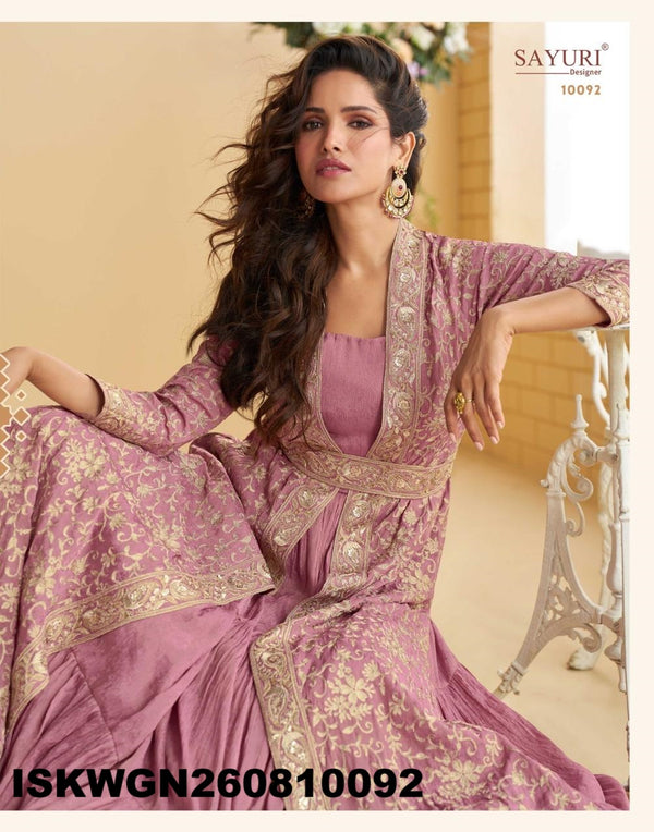 Chinon Silk Gown With Embroidered Shrug-ISKWGN260810092