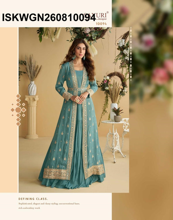 Chinon Silk Gown With Embroidered Shrug-ISKWGN260810094