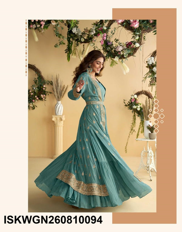 Chinon Silk Gown With Embroidered Shrug-ISKWGN260810094
