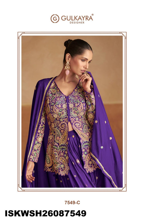 Embroidered Chinon Top With Sharara And Dupatta-ISKWSH26087549