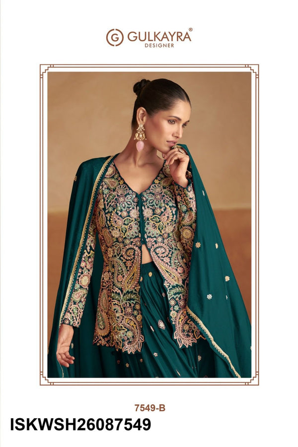 Embroidered Chinon Top With Sharara And Dupatta-ISKWSH26087549
