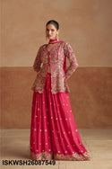 Embroidered Chinon Top With Sharara And Dupatta-ISKWSH26087549