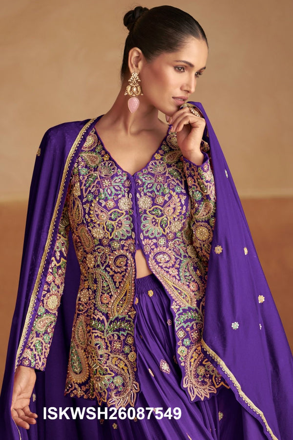 Embroidered Chinon Top With Sharara And Dupatta-ISKWSH26087549