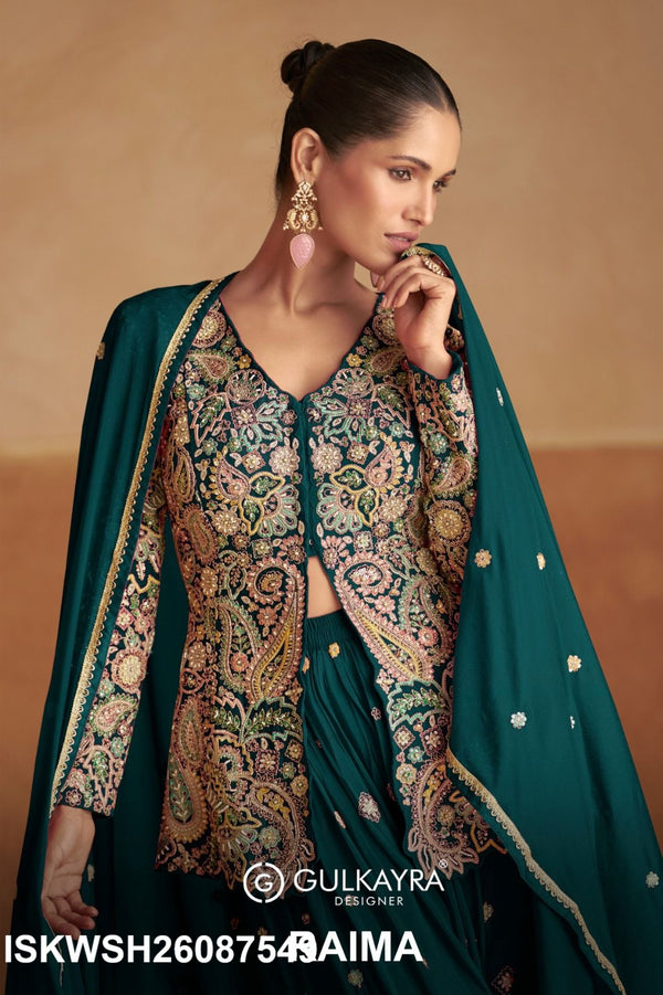Embroidered Chinon Top With Sharara And Dupatta-ISKWSH26087549
