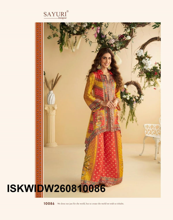 Digital Printed Crepe Silk Top With Palazzo-ISKWIDW260810086