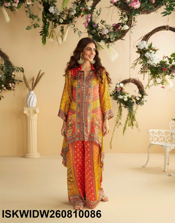 Digital Printed Crepe Silk Top With Palazzo-ISKWIDW260810086