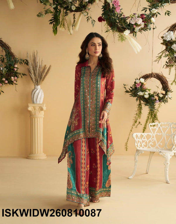 Digital Printed Crepe Silk Top With Palazzo-ISKWIDW260810087