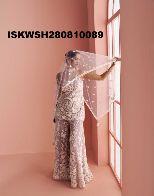 Embroidered Net Kurti With Sharara And Dupatta-ISKWSH280810089