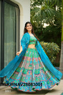 Digital Printed Silk Lehenga With Blouse And Organza Dupatta-ISKWNAV28083001