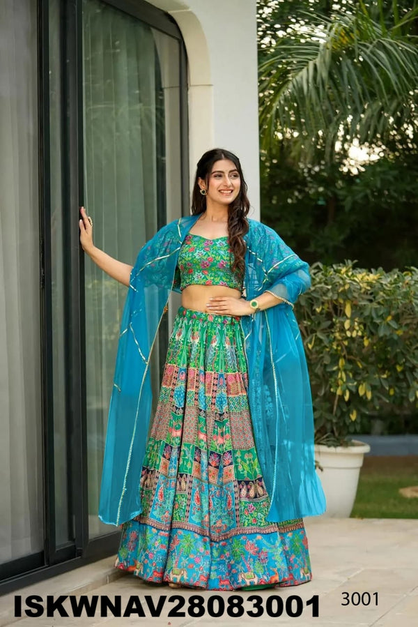 Digital Printed Silk Lehenga With Blouse And Organza Dupatta-ISKWNAV28083001