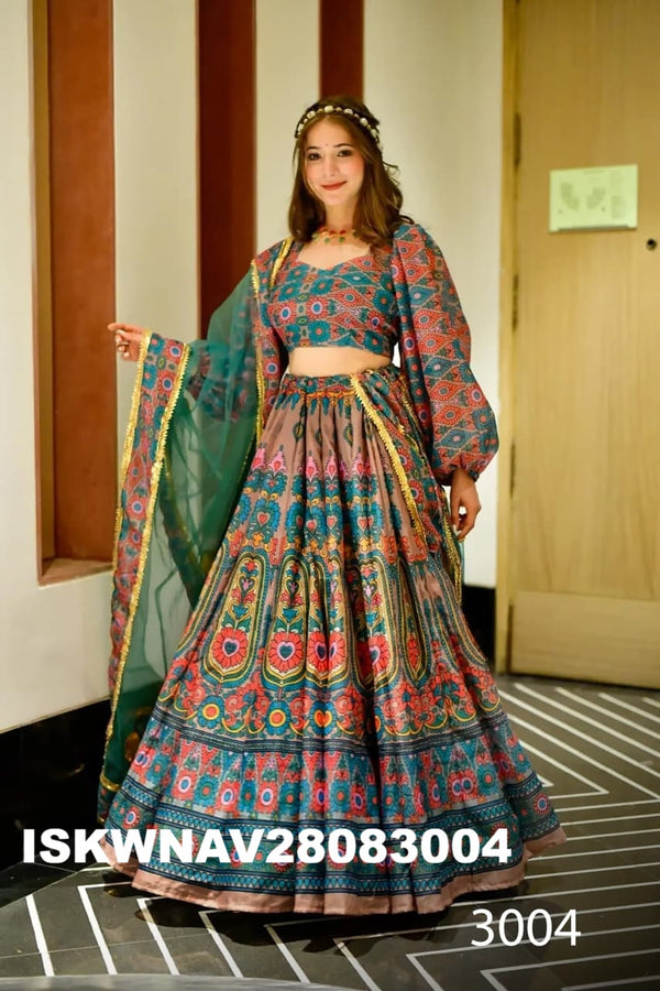 Digital Printed Silk Lehenga With Blouse And Organza Dupatta-ISKWNAV28083004