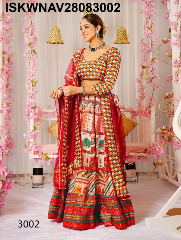 Digital Printed Silk Lehenga With Blouse And Organza Dupatta-ISKWNAV28083002