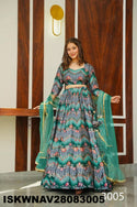 Digital Printed Silk Lehenga With Blouse And Organza Dupatta-ISKWNAV28083005