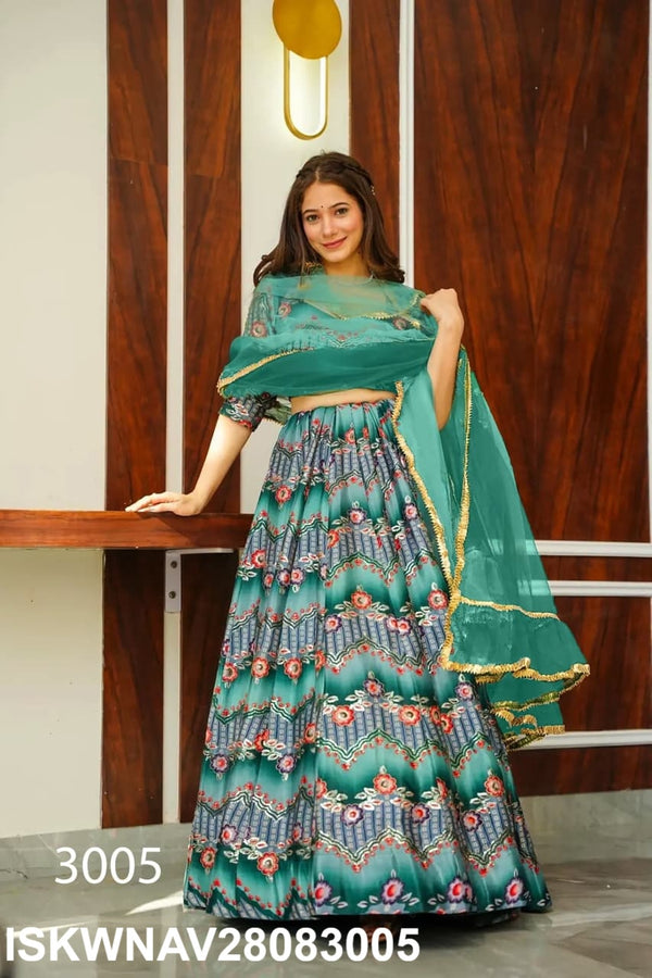 Digital Printed Silk Lehenga With Blouse And Organza Dupatta-ISKWNAV28083005