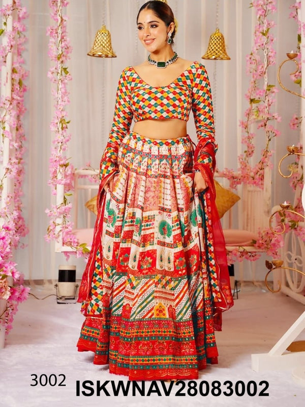 Digital Printed Silk Lehenga With Blouse And Organza Dupatta-ISKWNAV28083002