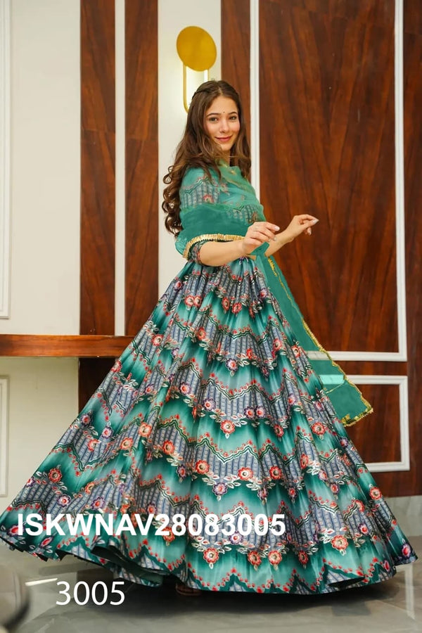 Digital Printed Silk Lehenga With Blouse And Organza Dupatta-ISKWNAV28083005