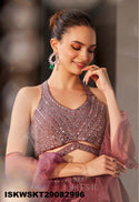 Silk Skirt With Embroidered Crop Top And Ruffle Dupatta-ISKWSKT29082996