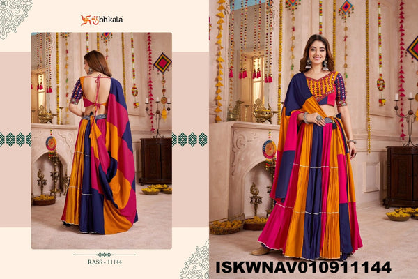 Embroidered Viscose Cotton Lehenga With Blouse And Dupatta-ISKWNAV010911144