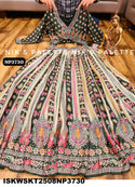 Digital Printed Crepe Silk Skirt With Crop Top And Dupatta-ISKWSKT2508NP3730