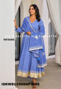 Sequined Malmal Cotton Anarkali Kurti With Pant And Dupatta-ISKWSU2908NP3688